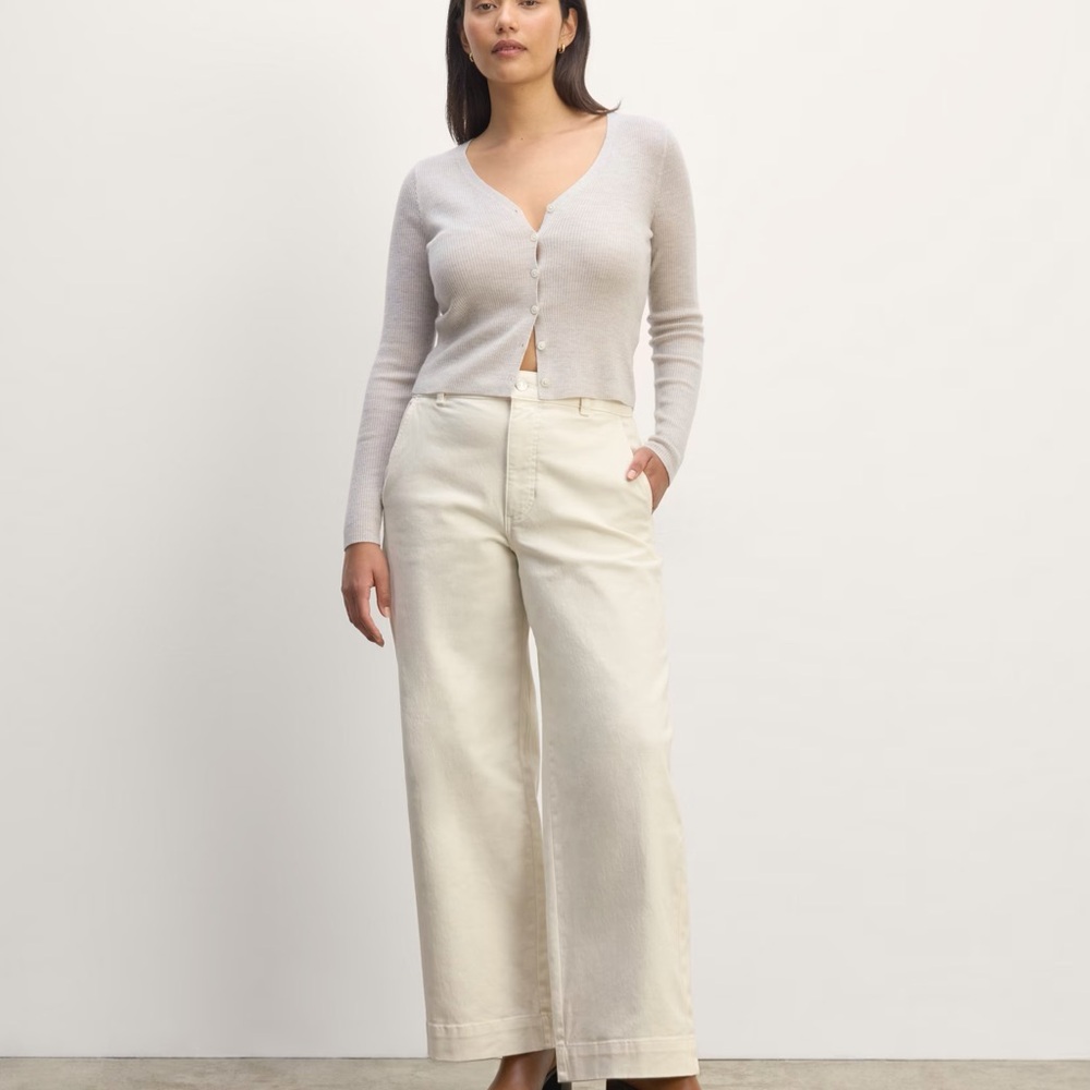 Everlane Cream Wide-Leg Ankle Cropped Pants